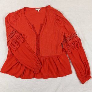 Lucky Brand Boho Tassel Peasant Top Sz M